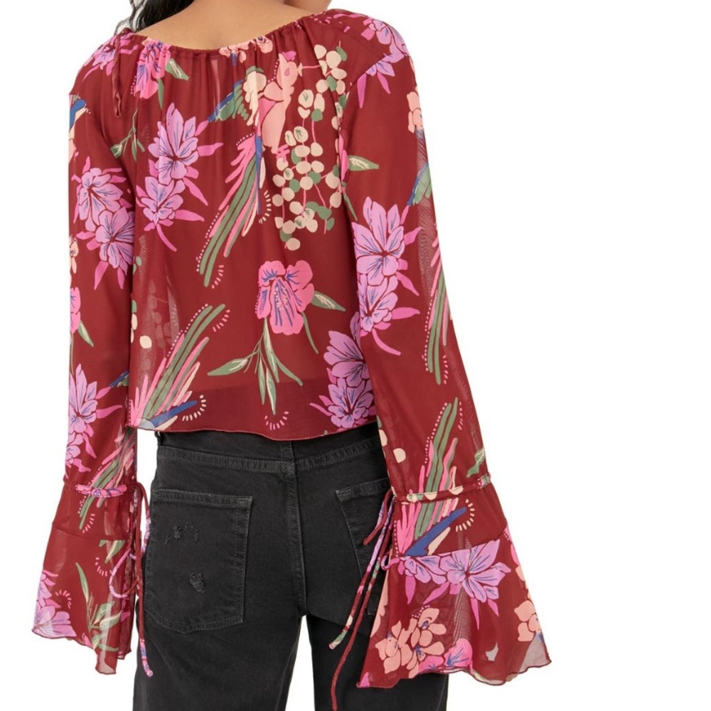 Free People Of Paradise Floral Bell Sleeve Cropped Blouse - Picture 3 of 6
